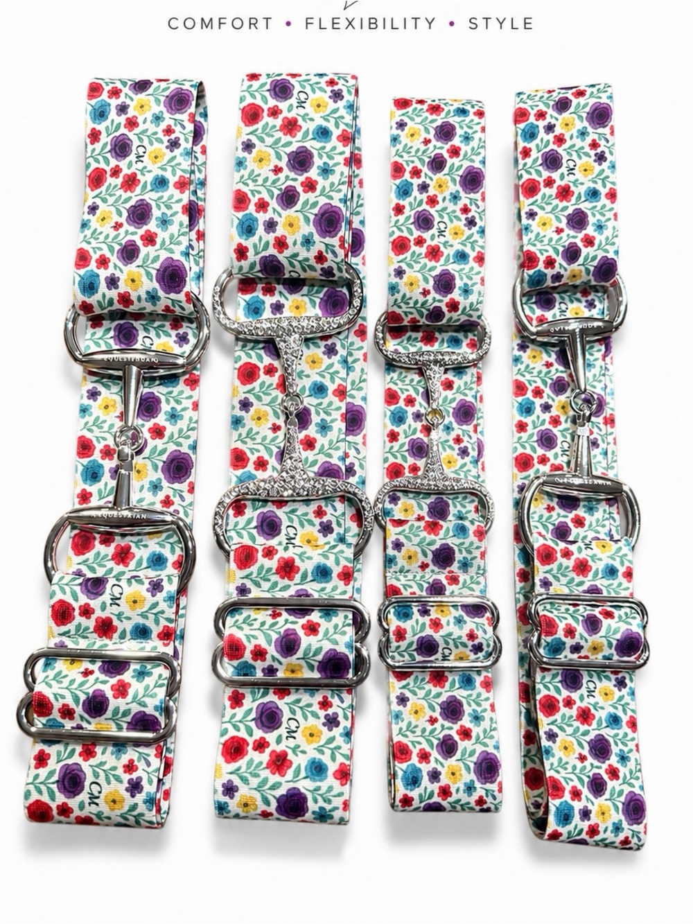 floral Equestrian horse Snaffle Bit Belt 1.5” Elastic one size fits most - Picture 3 of 5